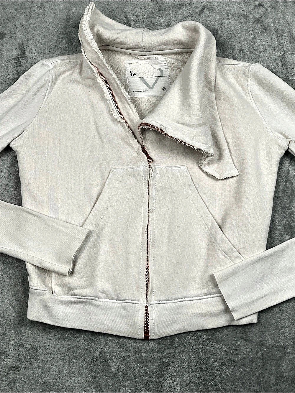 Frank & Eileen XS 100% Cotton Full Zip Up Hoodie Sweatshirt White Made in USA